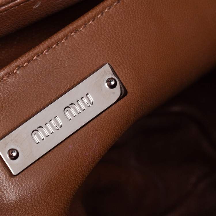 Pre Owned Miu Miu Brown/Coral Matelasse Leather Top Handle Bag