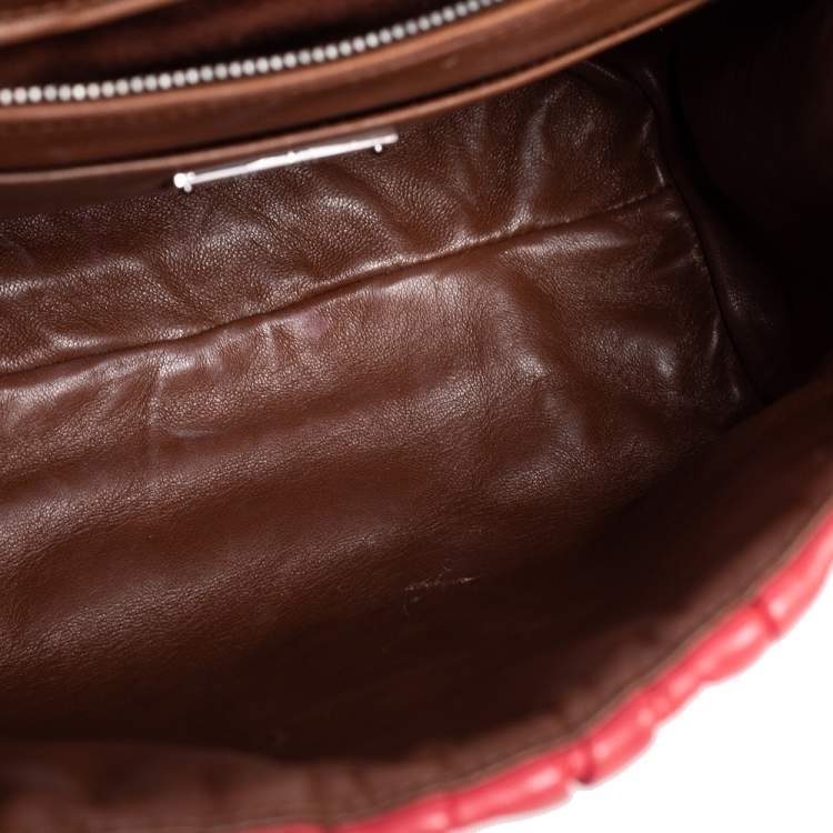 Pre Owned Miu Miu Brown/Coral Matelasse Leather Top Handle Bag