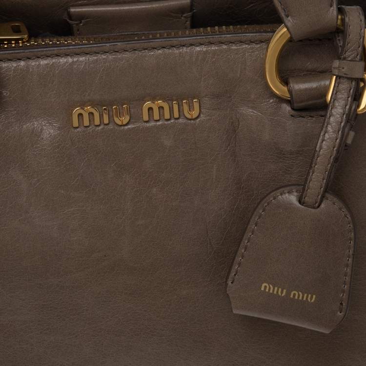 Pre Owned Miu Miu Beige Vitello Shine Leather Tote