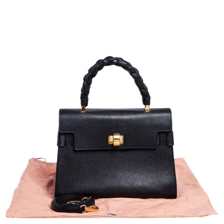 Pre Owned Miu Miu Black Madras Leather Click Braided Top Handle Bag