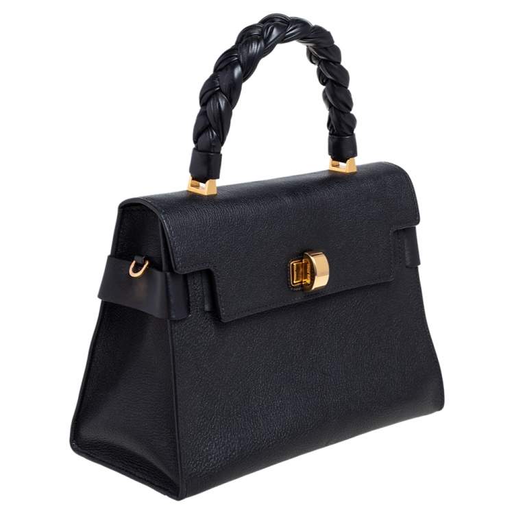 Pre Owned Miu Miu Black Madras Leather Click Braided Top Handle Bag