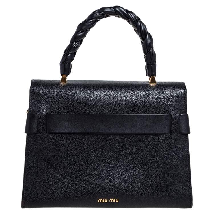 Pre Owned Miu Miu Black Madras Leather Click Braided Top Handle Bag