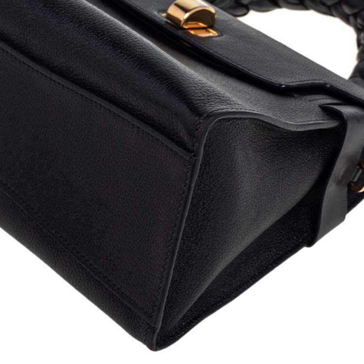 Pre Owned Miu Miu Black Madras Leather Click Braided Top Handle Bag