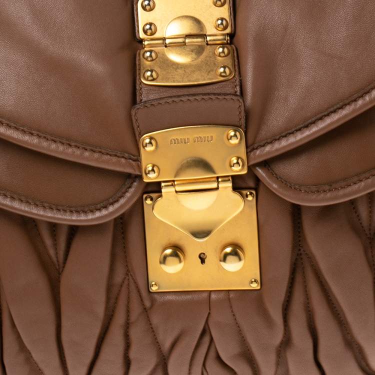 Pre Owned Miu Miu Brown Matelassé Lux Leather Coffer Hobo