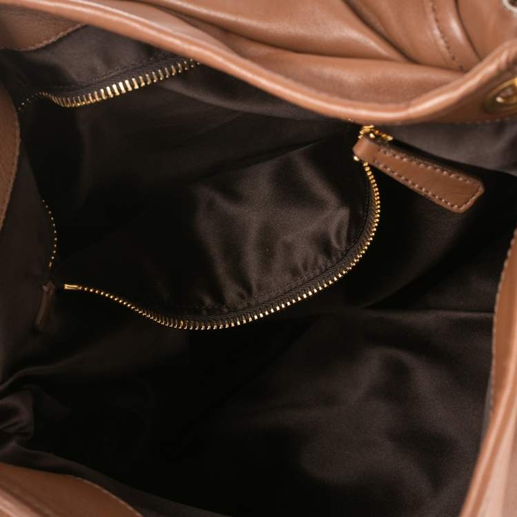 Pre Owned Miu Miu Brown Matelassé Lux Leather Coffer Hobo