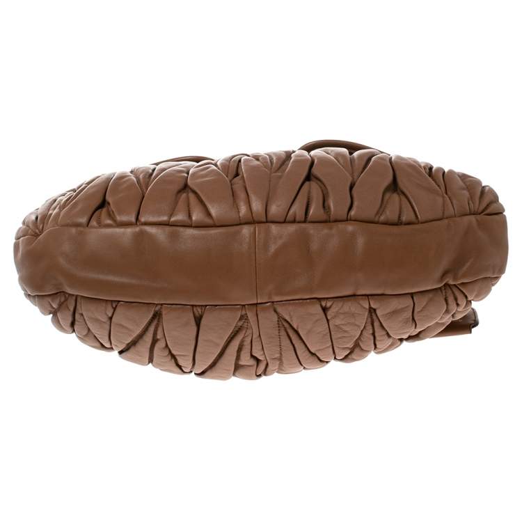 Pre Owned Miu Miu Brown Matelassé Lux Leather Coffer Hobo