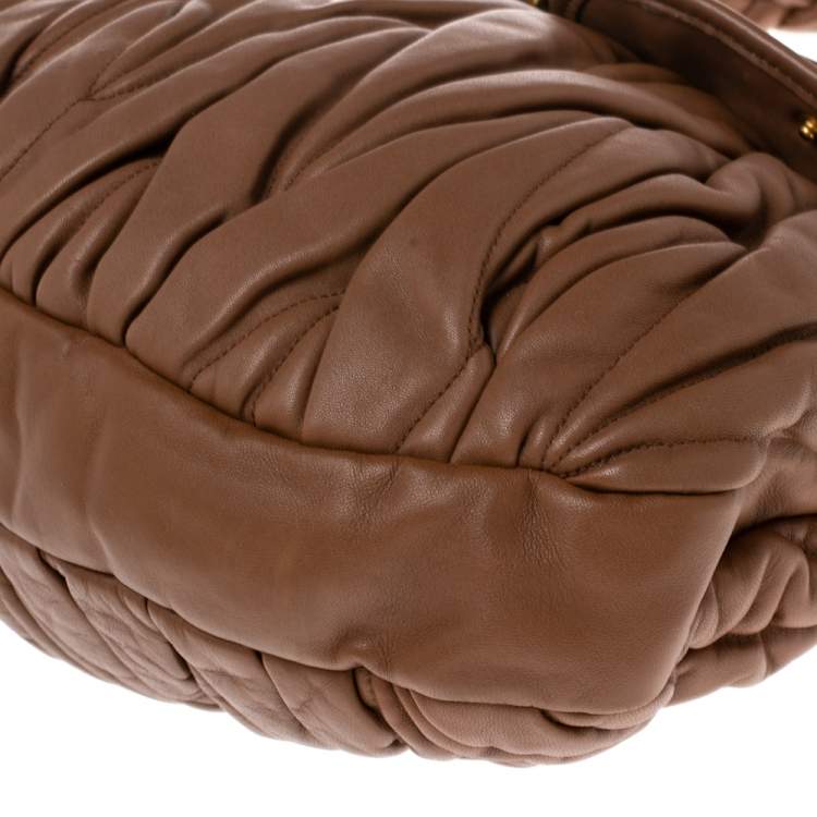 Pre Owned Miu Miu Brown Matelassé Lux Leather Coffer Hobo