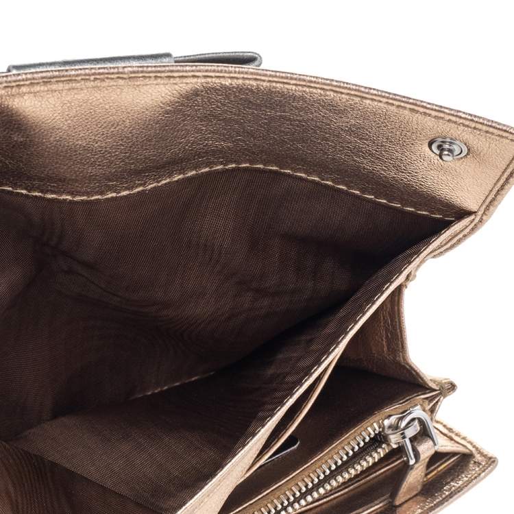 Pre Owned Miu Miu Metallic Gold/Grey Leather Bow Continental Wallet
