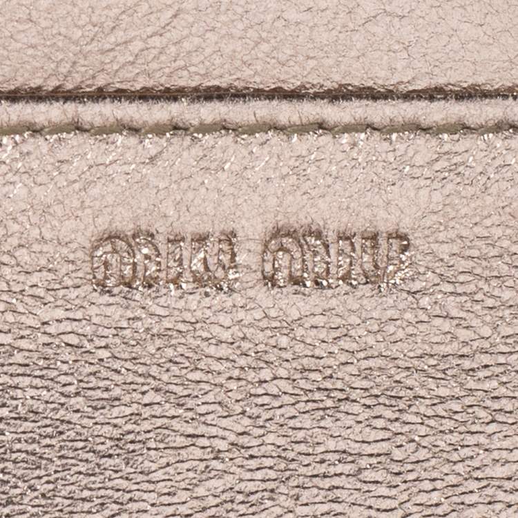 Pre Owned Miu Miu Metallic Gold/Grey Leather Bow Continental Wallet