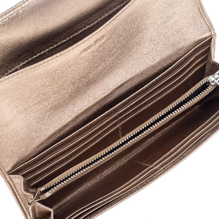 Pre Owned Miu Miu Metallic Gold/Grey Leather Bow Continental Wallet