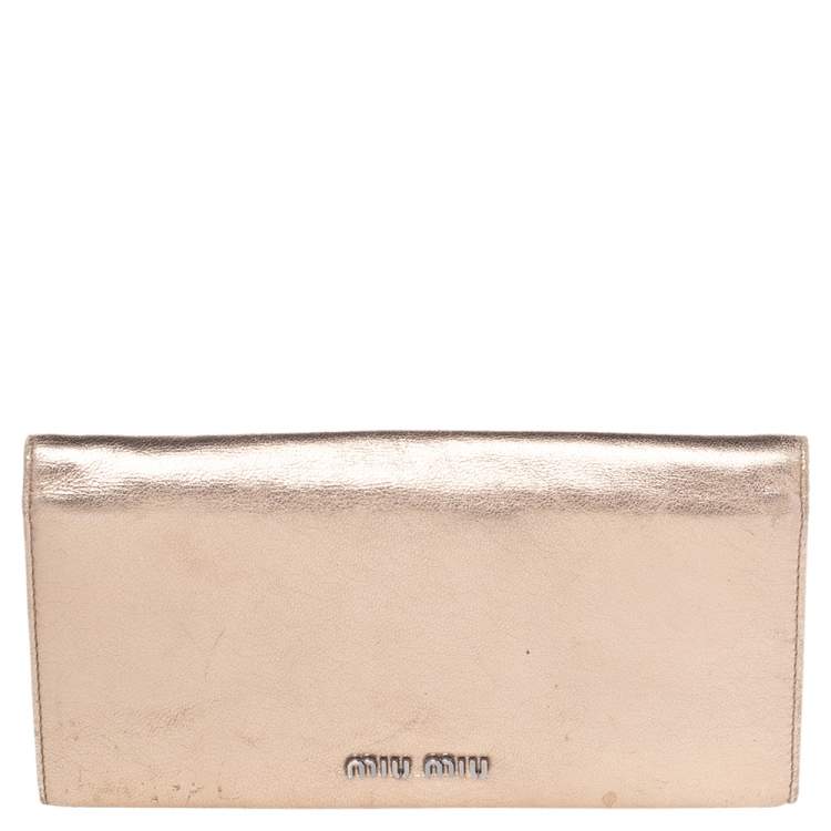 Pre Owned Miu Miu Metallic Gold/Grey Leather Bow Continental Wallet