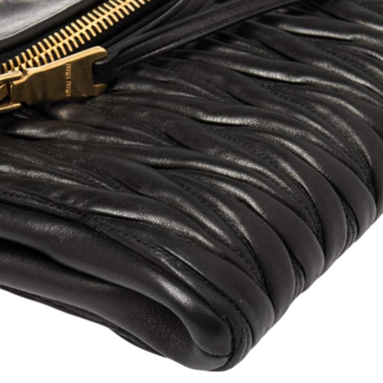 Pre Owned Miu Miu Black Matelassé Leather Fold Over Clutch