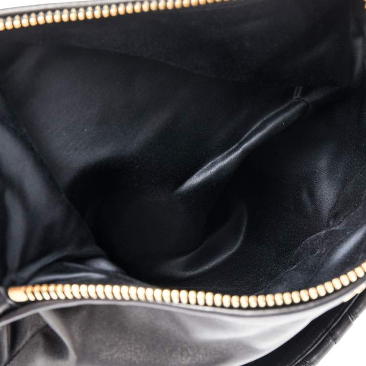 Pre Owned Miu Miu Black Matelassé Leather Fold Over Clutch