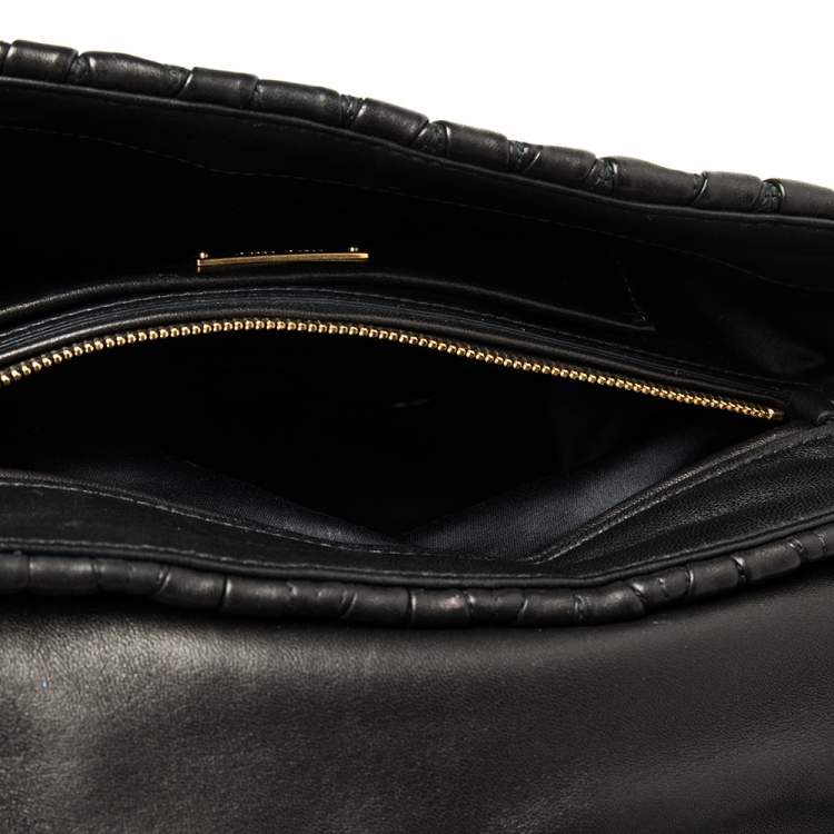 Pre Owned Miu Miu Black Matelassé Leather Fold Over Clutch