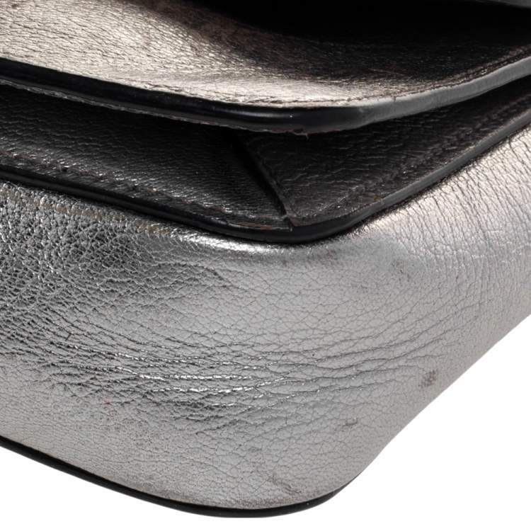 Pre Owned Miu Miu Grey/Silver Madras Leather Push Lock Shoulder Bag