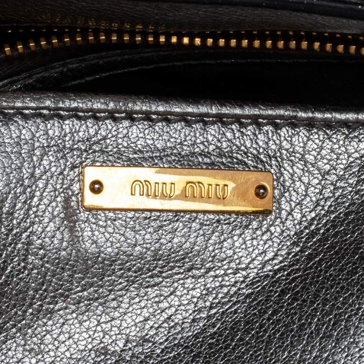 Pre Owned Miu Miu Grey/Silver Madras Leather Push Lock Shoulder Bag