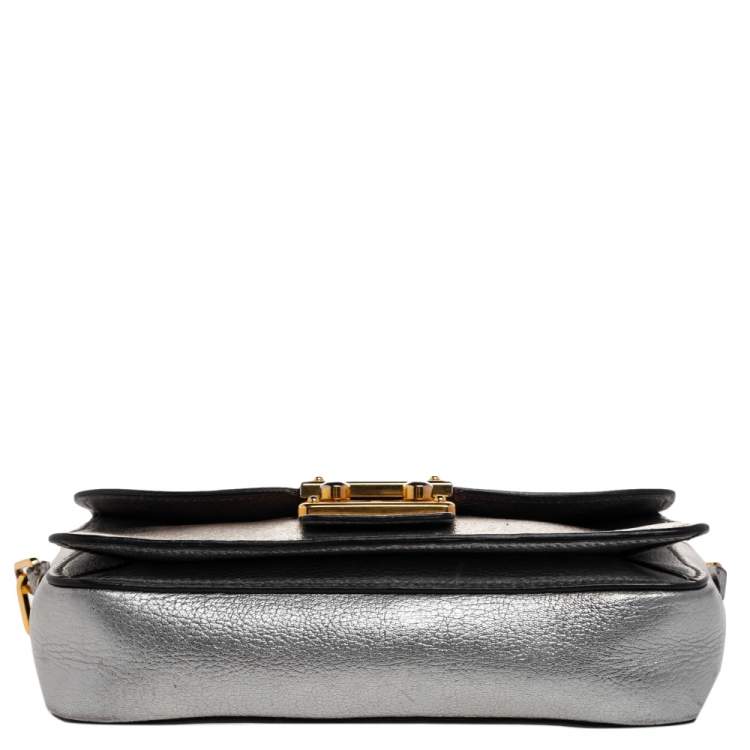 Pre Owned Miu Miu Grey/Silver Madras Leather Push Lock Shoulder Bag