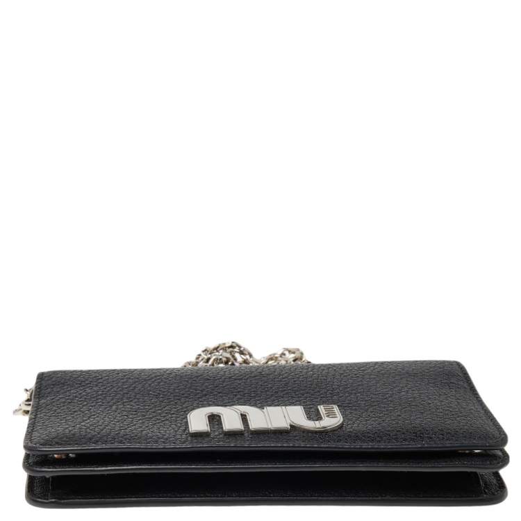 Pre Owned Miu Miu Black Leather Wristlet Wallet on Chain