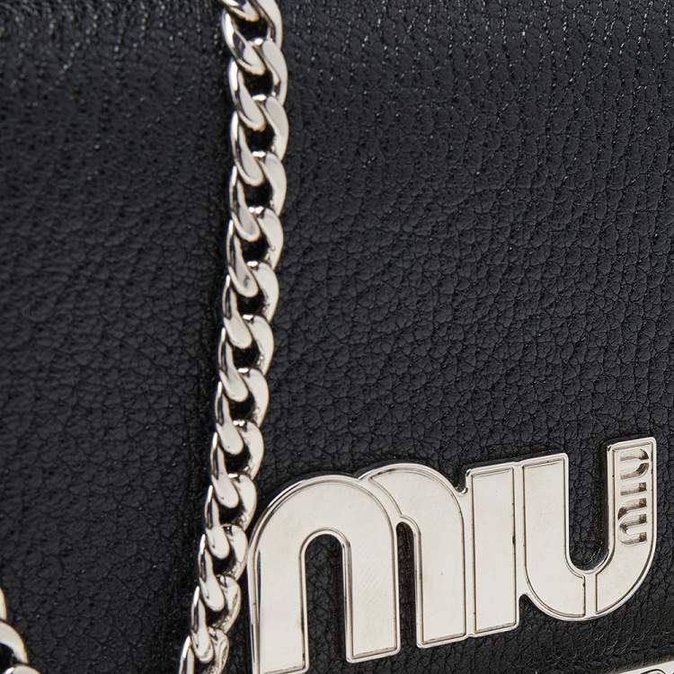 Pre Owned Miu Miu Black Leather Wristlet Wallet on Chain