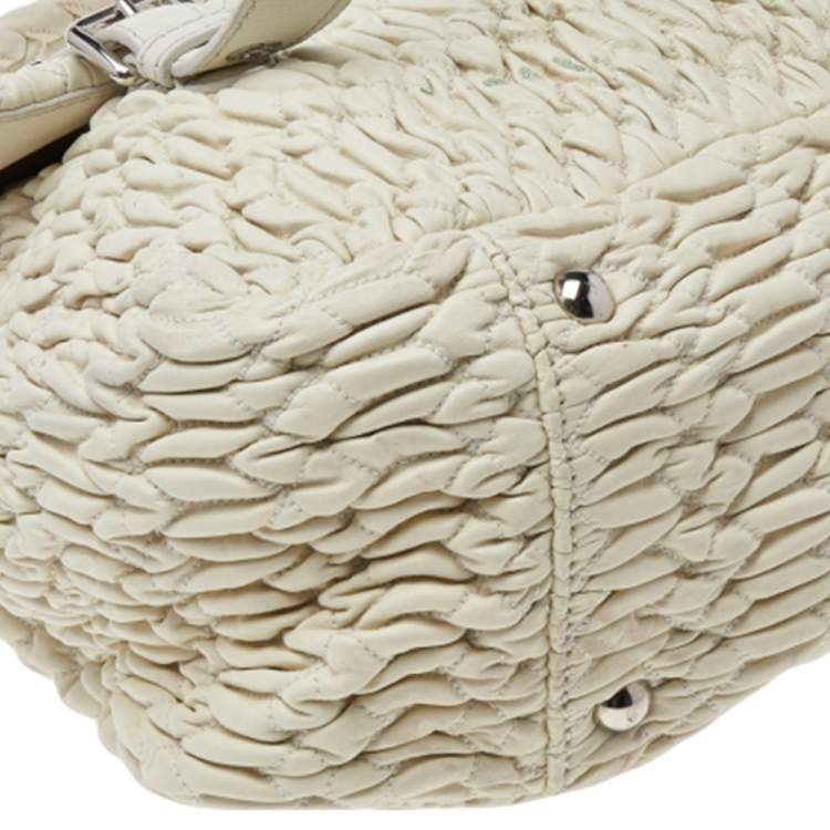 Pre Owned Miu Miu White Matelassé Nappa Leather Turnlock Top Handle Bag