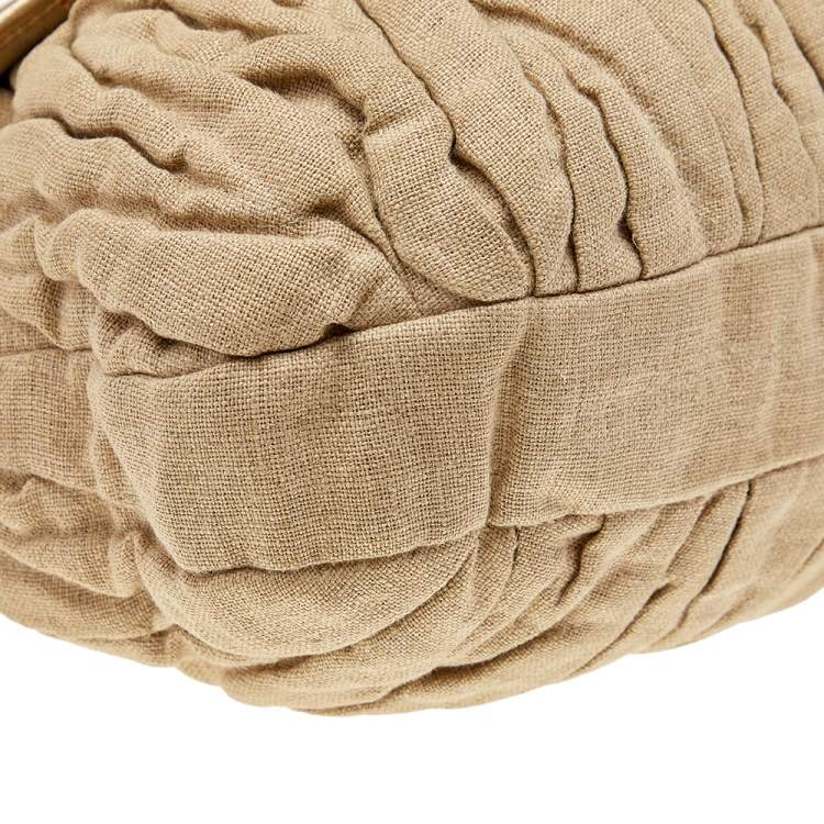 Pre Owned Miu Miu Beige Matelassé Jute And Leather Coffer Hobo