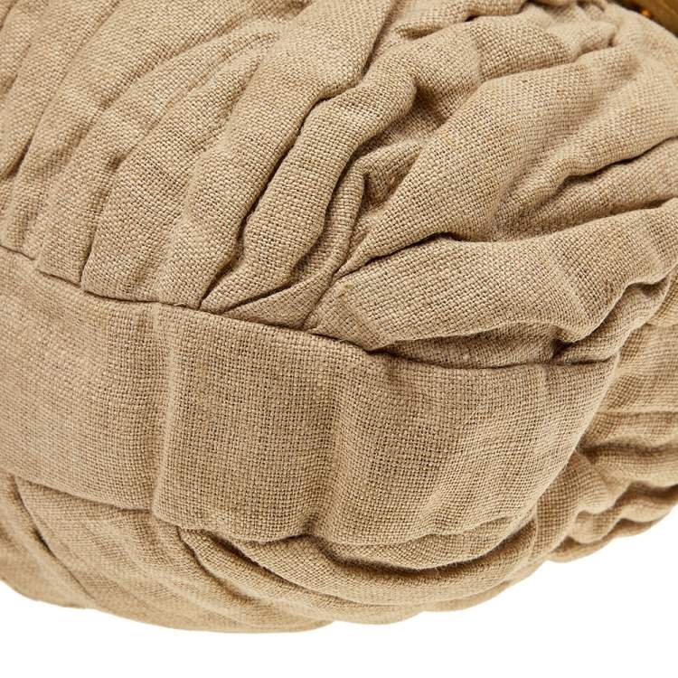 Pre Owned Miu Miu Beige Matelassé Jute And Leather Coffer Hobo