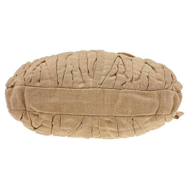 Pre Owned Miu Miu Beige Matelassé Jute And Leather Coffer Hobo