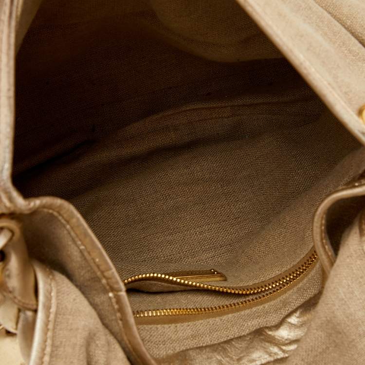 Pre Owned Miu Miu Beige Matelassé Jute And Leather Coffer Hobo