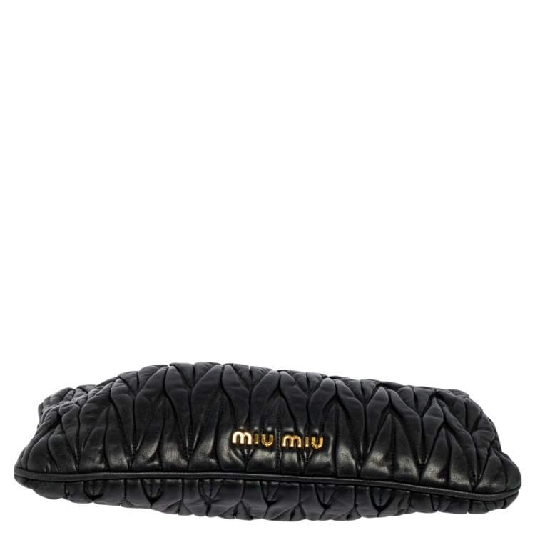 Pre Owned Miu Miu Black Matelasse Leather Clutch