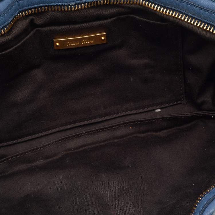Pre Owned Miu Miu Blue/Grey Leather Wristlet Clutch