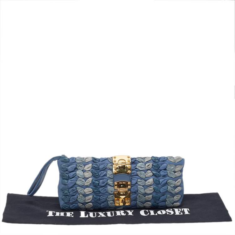 Pre Owned Miu Miu Blue/Grey Leather Wristlet Clutch
