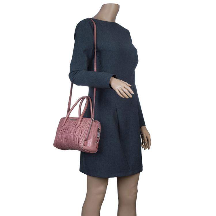 Pre Owned Miu Miu Pink Matelasse Leather Top Handle Bag