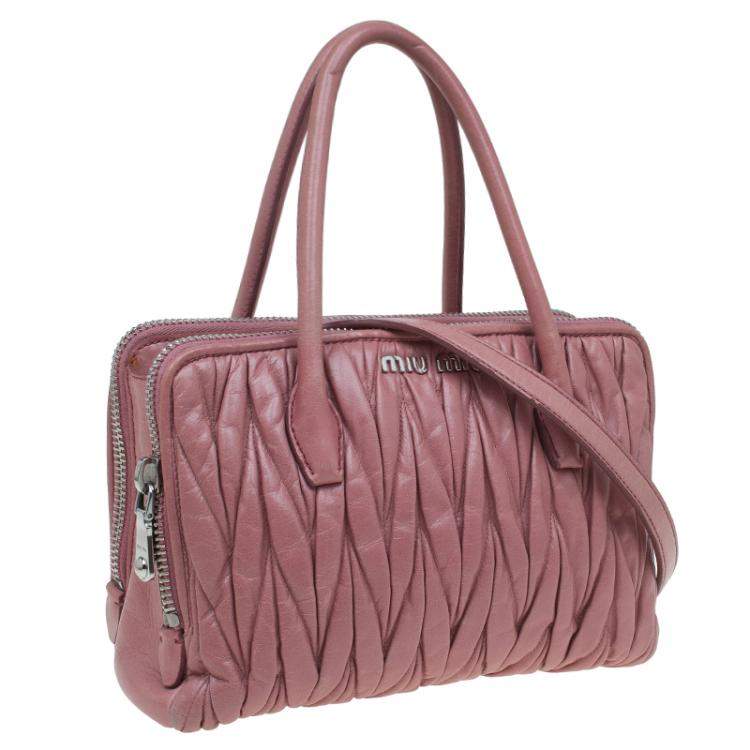 Pre Owned Miu Miu Pink Matelasse Leather Top Handle Bag