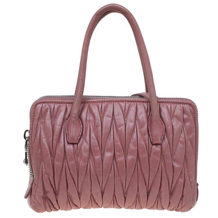 Pre Owned Miu Miu Pink Matelasse Leather Top Handle Bag