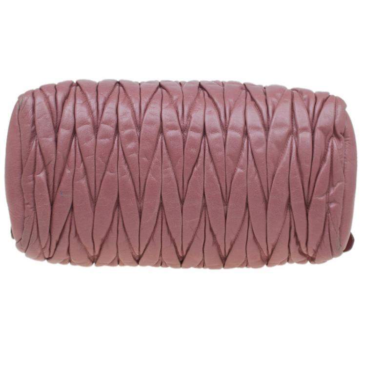 Pre Owned Miu Miu Pink Matelasse Leather Top Handle Bag