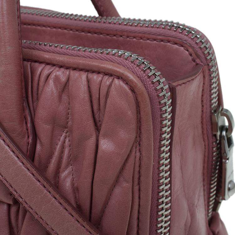 Pre Owned Miu Miu Pink Matelasse Leather Top Handle Bag