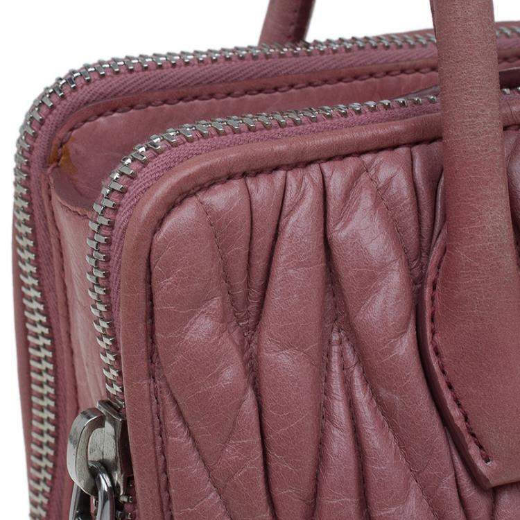 Pre Owned Miu Miu Pink Matelasse Leather Top Handle Bag