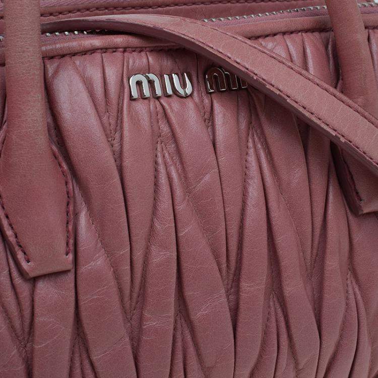 Pre Owned Miu Miu Pink Matelasse Leather Top Handle Bag