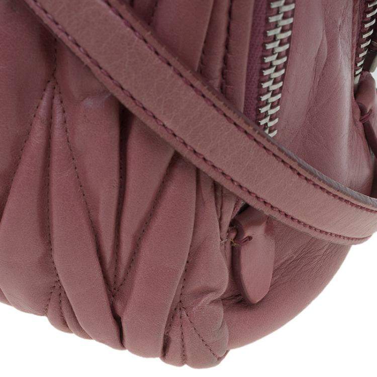 Pre Owned Miu Miu Pink Matelasse Leather Top Handle Bag