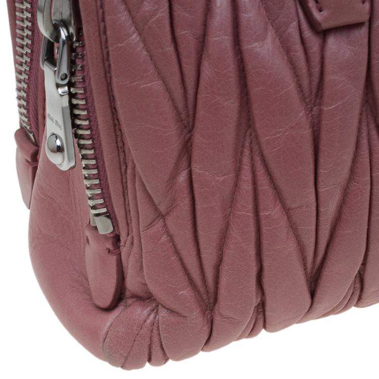 Pre Owned Miu Miu Pink Matelasse Leather Top Handle Bag