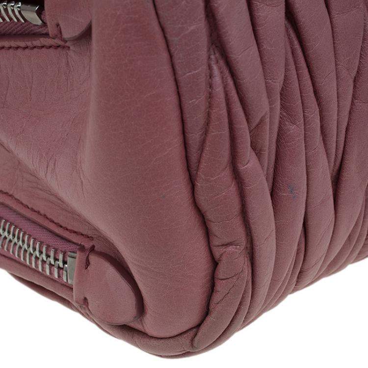 Pre Owned Miu Miu Pink Matelasse Leather Top Handle Bag