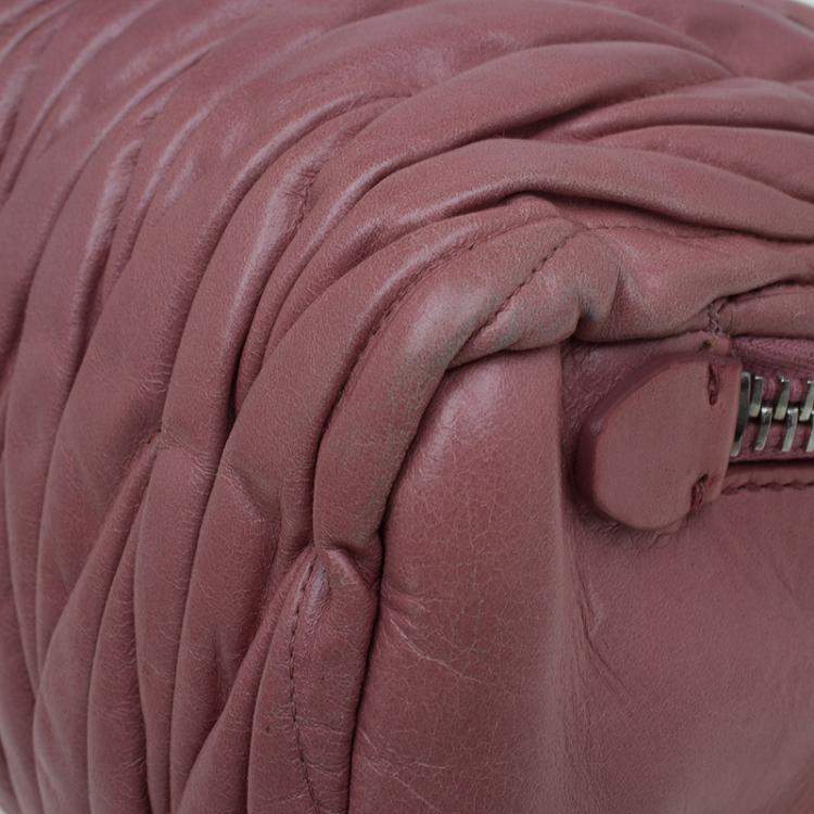 Pre Owned Miu Miu Pink Matelasse Leather Top Handle Bag
