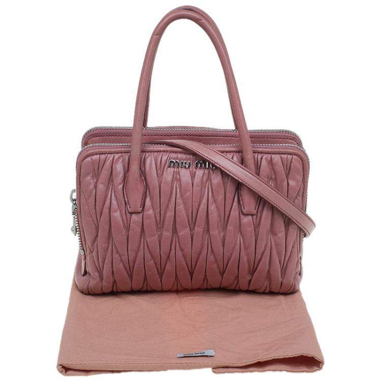 Pre Owned Miu Miu Pink Matelasse Leather Top Handle Bag