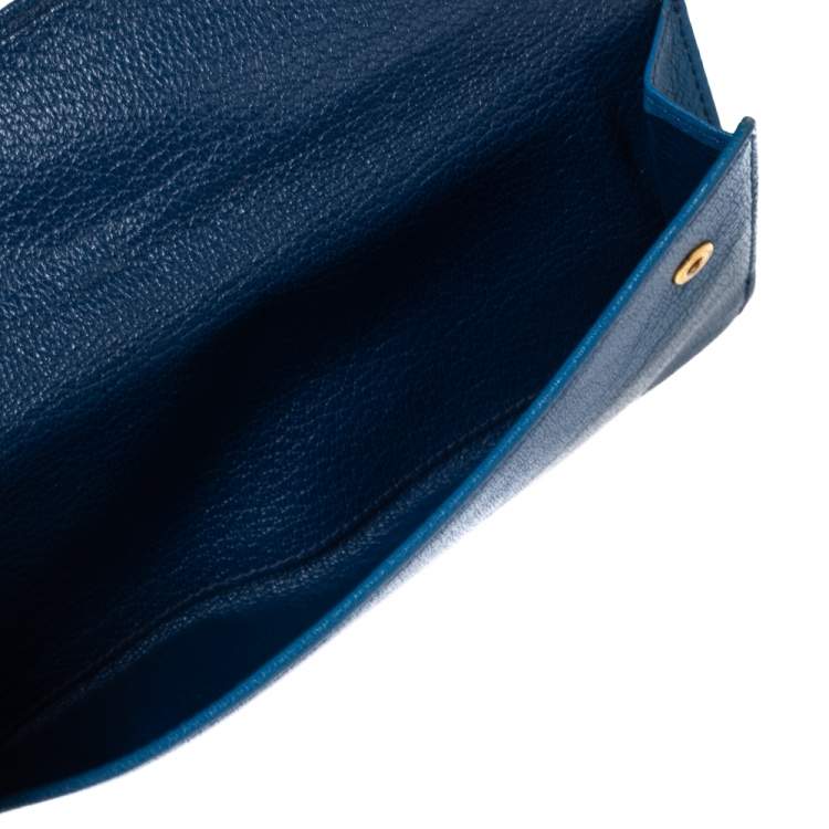 Pre Owned Miu Miu Two Tone Blue Leather Flap Wallet