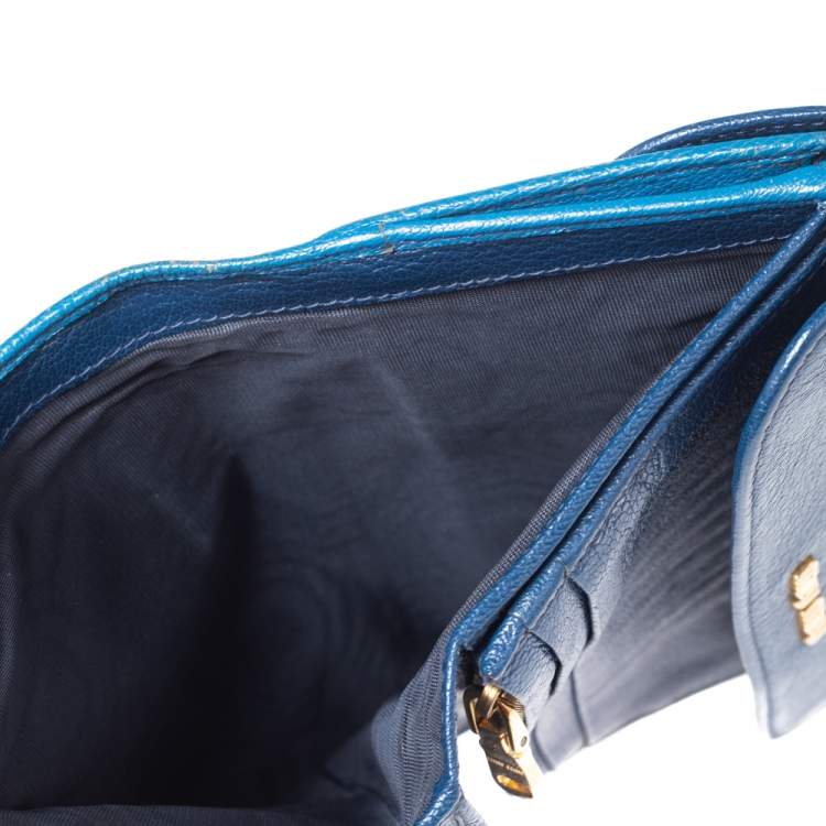 Pre Owned Miu Miu Two Tone Blue Leather Flap Wallet