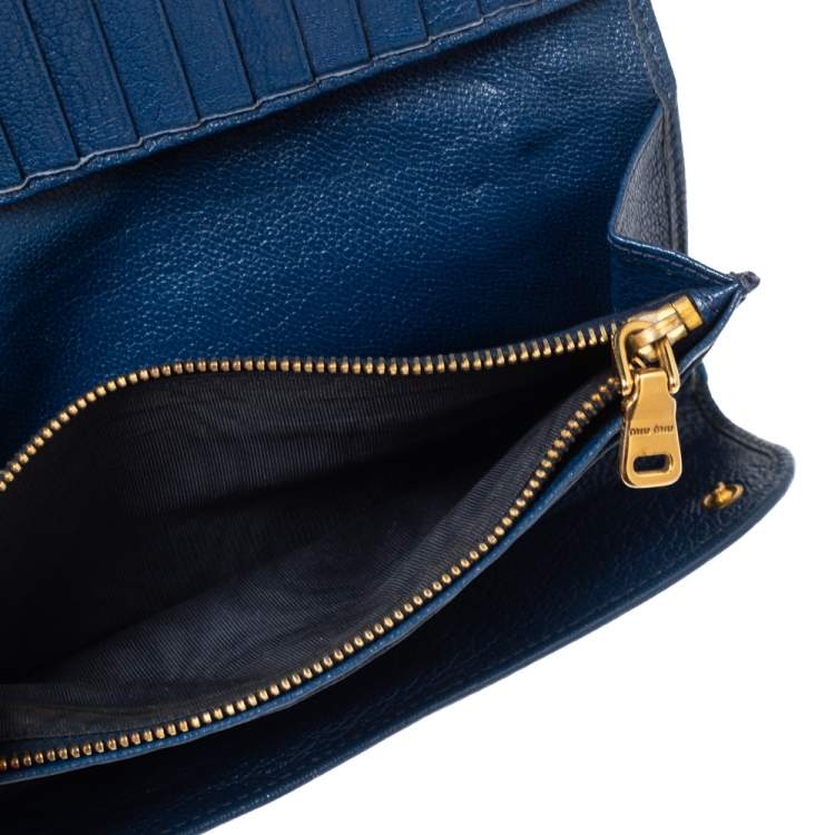 Pre Owned Miu Miu Two Tone Blue Leather Flap Wallet