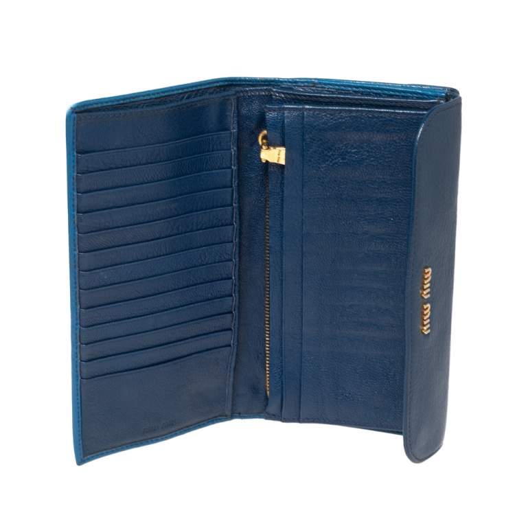 Pre Owned Miu Miu Two Tone Blue Leather Flap Wallet