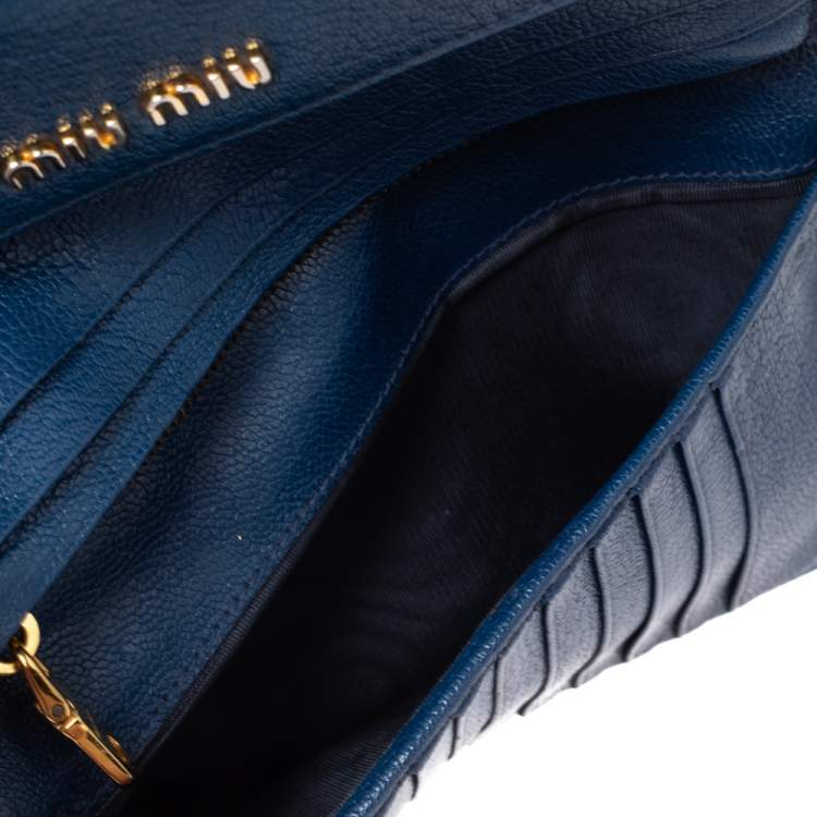 Pre Owned Miu Miu Two Tone Blue Leather Flap Wallet