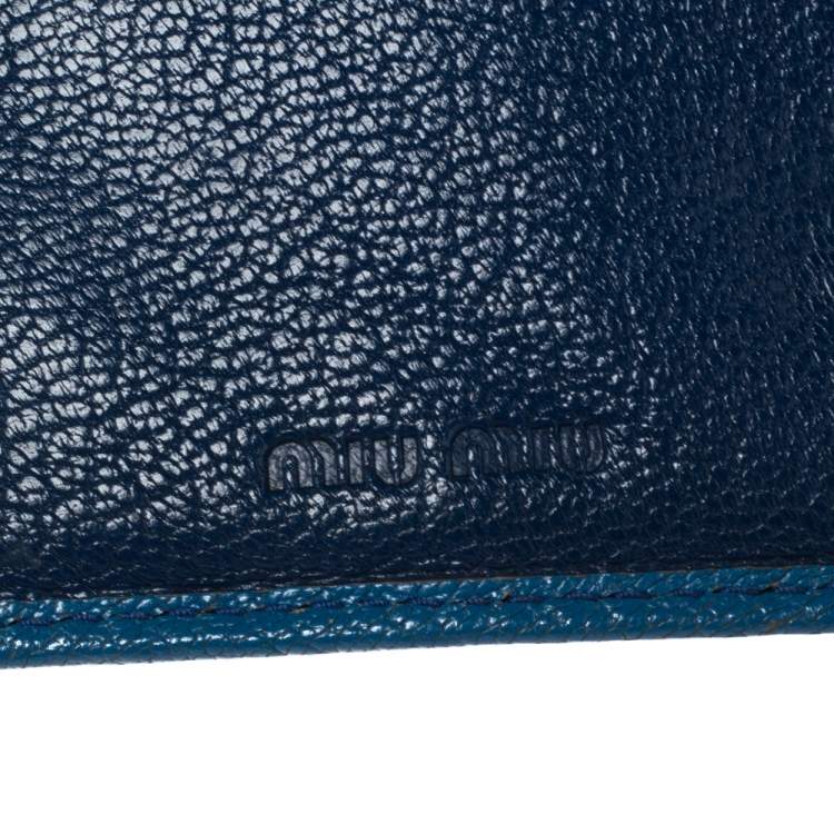 Pre Owned Miu Miu Two Tone Blue Leather Flap Wallet