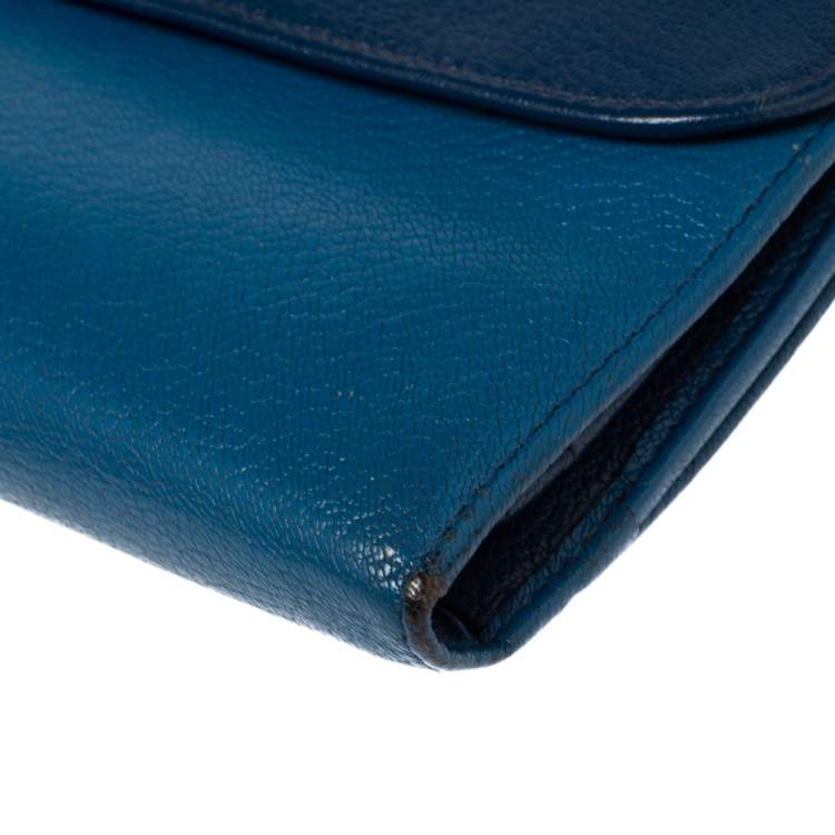 Pre Owned Miu Miu Two Tone Blue Leather Flap Wallet